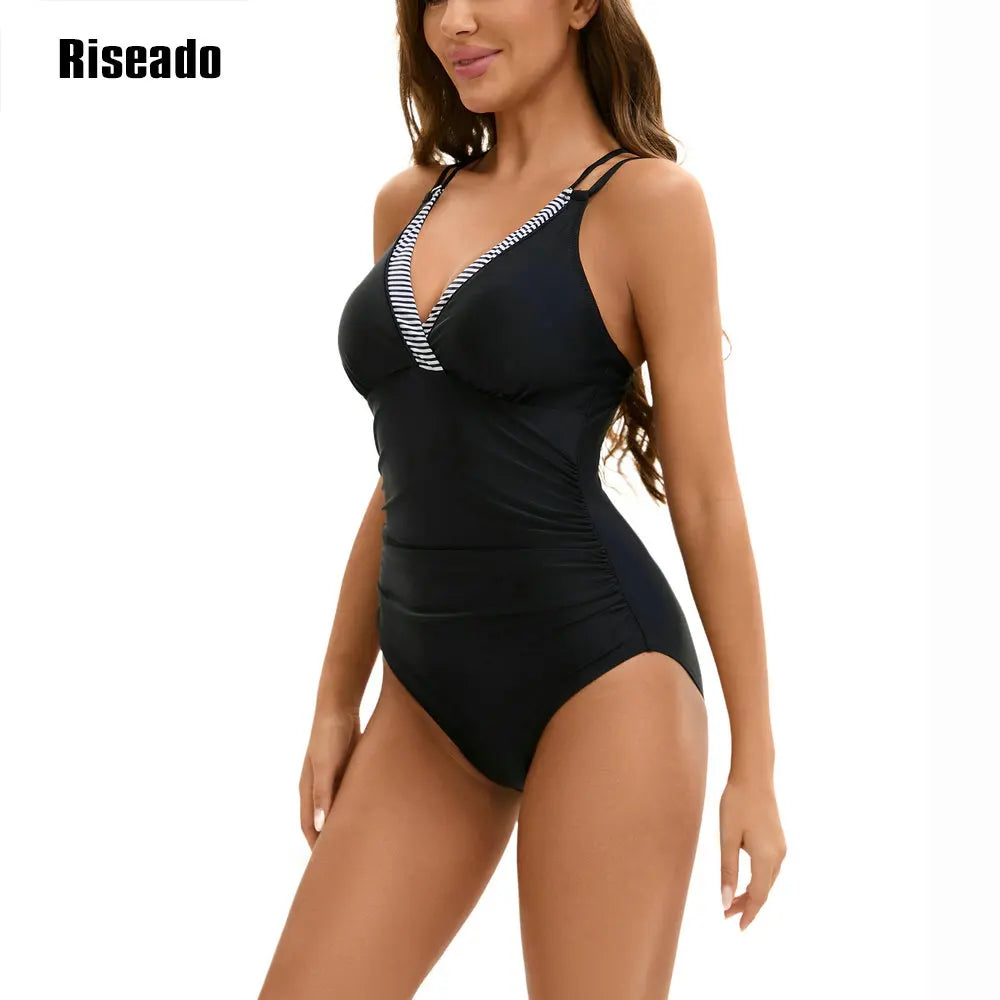 Women's One Piece Swimsuits Tummy Control Bathing Suits for Women's V Neck Criss Cross Ruched Push Up Slimming Swimwear