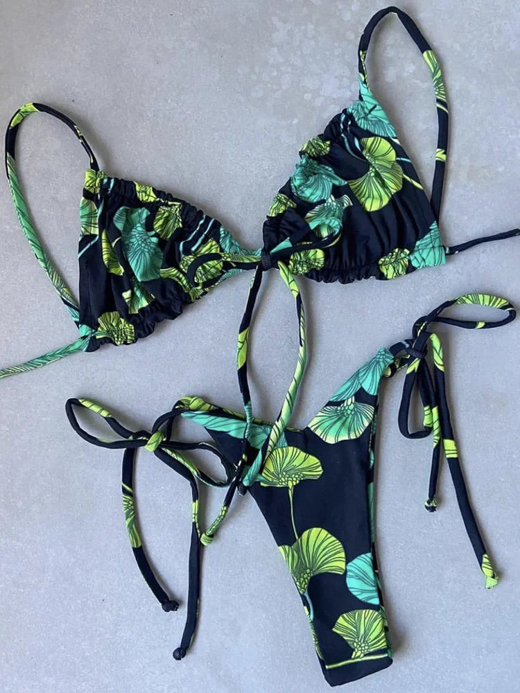 Ruffle Frilled Micro Thong Bikini Women Swimwear Female Swimsuit Two-pieces Bikini set String Bather Bathing Suit Swim