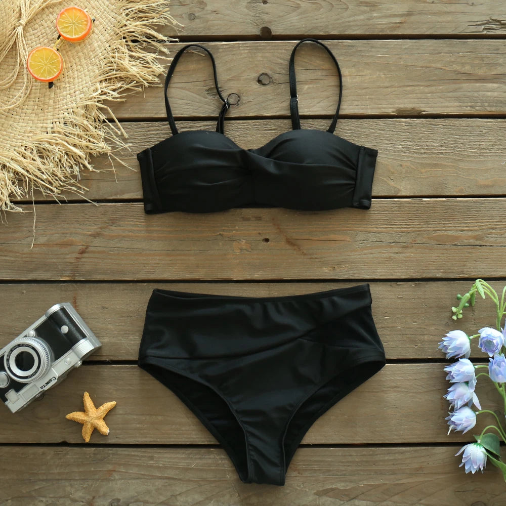 Leaf Print Bikini Female Swimsuit Women Swimwear Thong Push Up Bikinis Set High Waist Swimming Suits for Bathing Suit