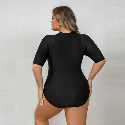Plus Size Black Color Rashguard Women One Piece Swimsuit Solid Swimming Suit For Big Woman Modest Swimwear Surfing Suit