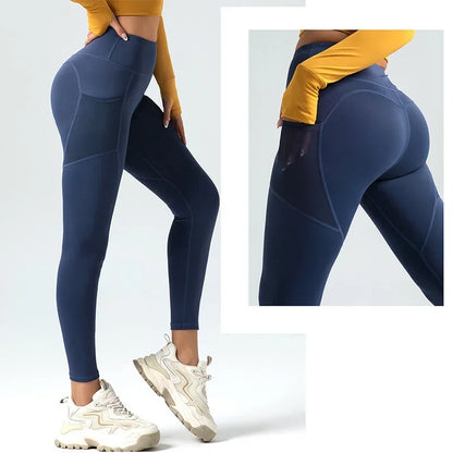 Pockets Yoga Leggings Peach Butt Lifting Yoga Legging High Waist Tummy Control Gym Leggings Running Jogging Pants