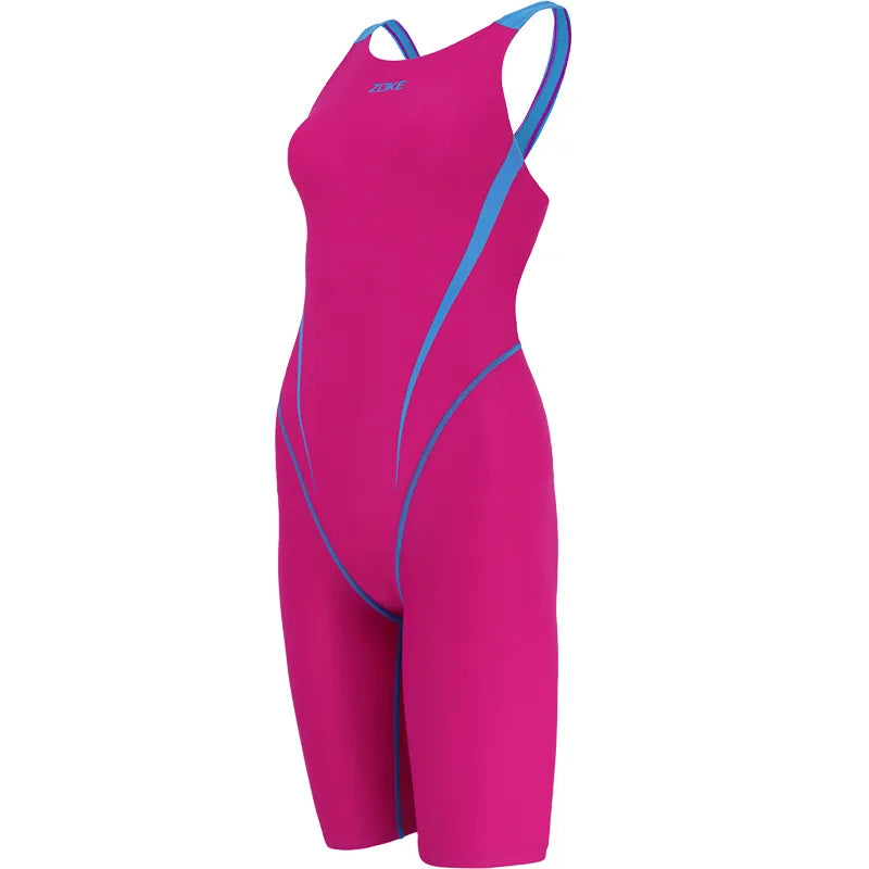 Zoke Competitive Swimsuit Fast skin Raining Professional Racing Knee-Length One-Piece Swimwear For Teens Girls