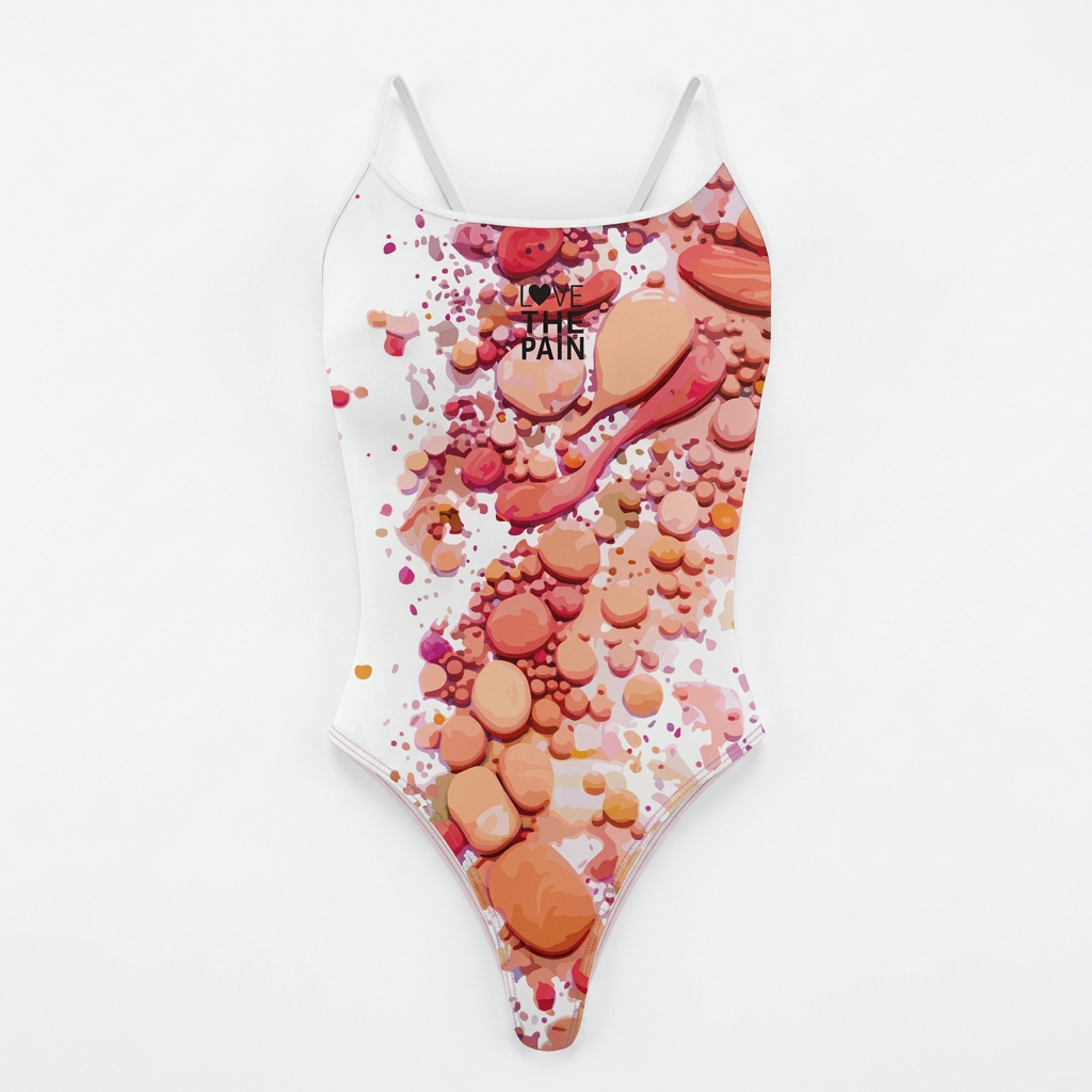 Peach bubble-print swimsuit, studio view