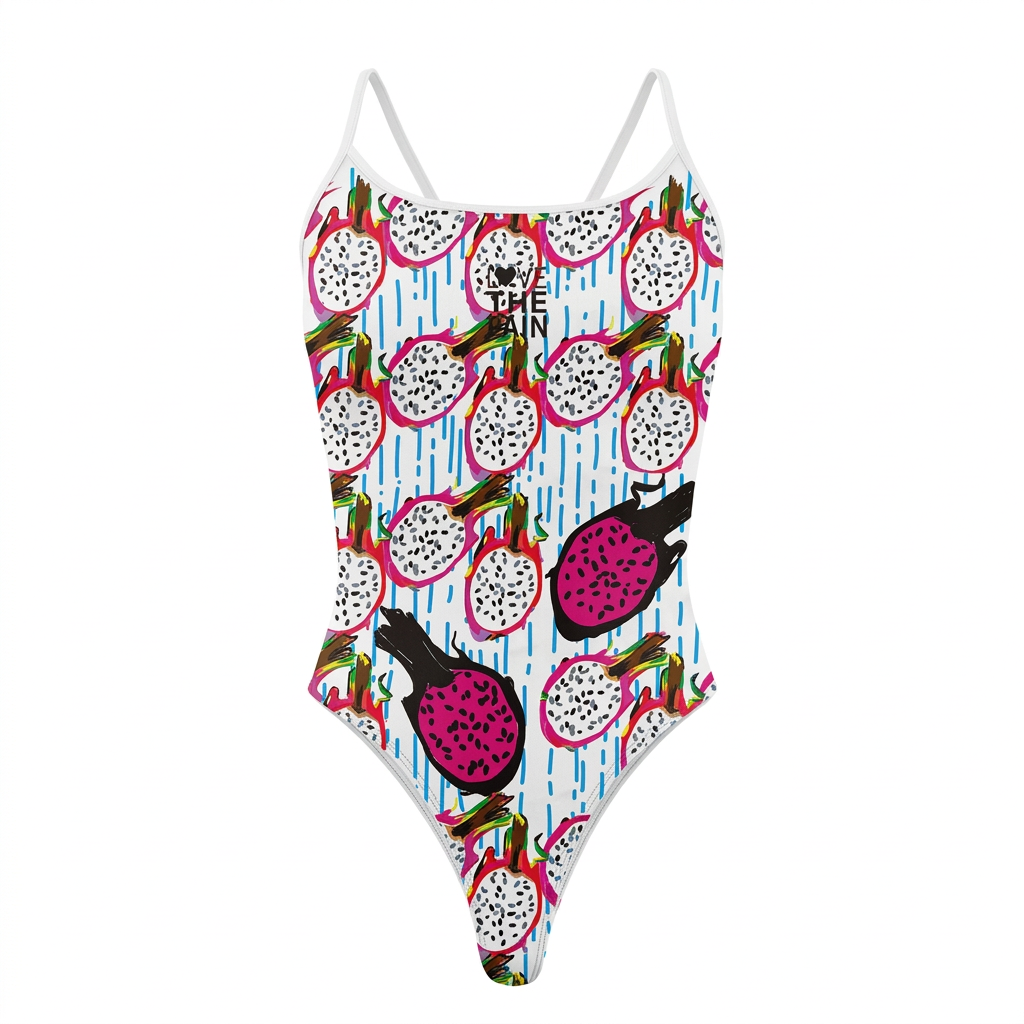 Dragon-fruit-print one-piece swimsuit on white background