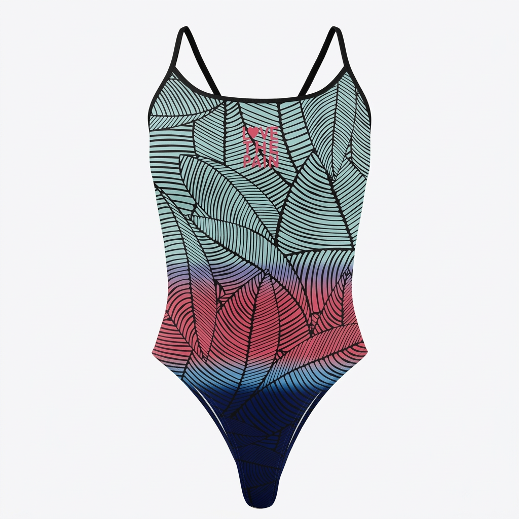 Gradient leaf print one-piece swimsuit, clean studio view