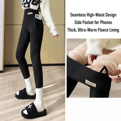 High Waist Thickened Lamb Velvet Leggings Women's plus Size Cuffed Cotton Nine-Piece Pants Warm Fleece Small Foot Pants