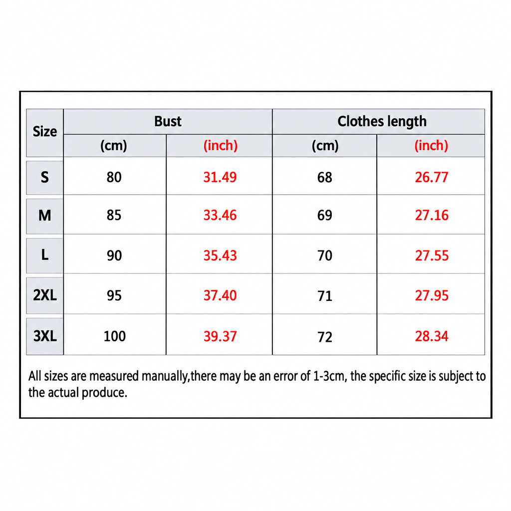 Women's swimsuit size chart with bust and garment length measurements in centimetres and inches